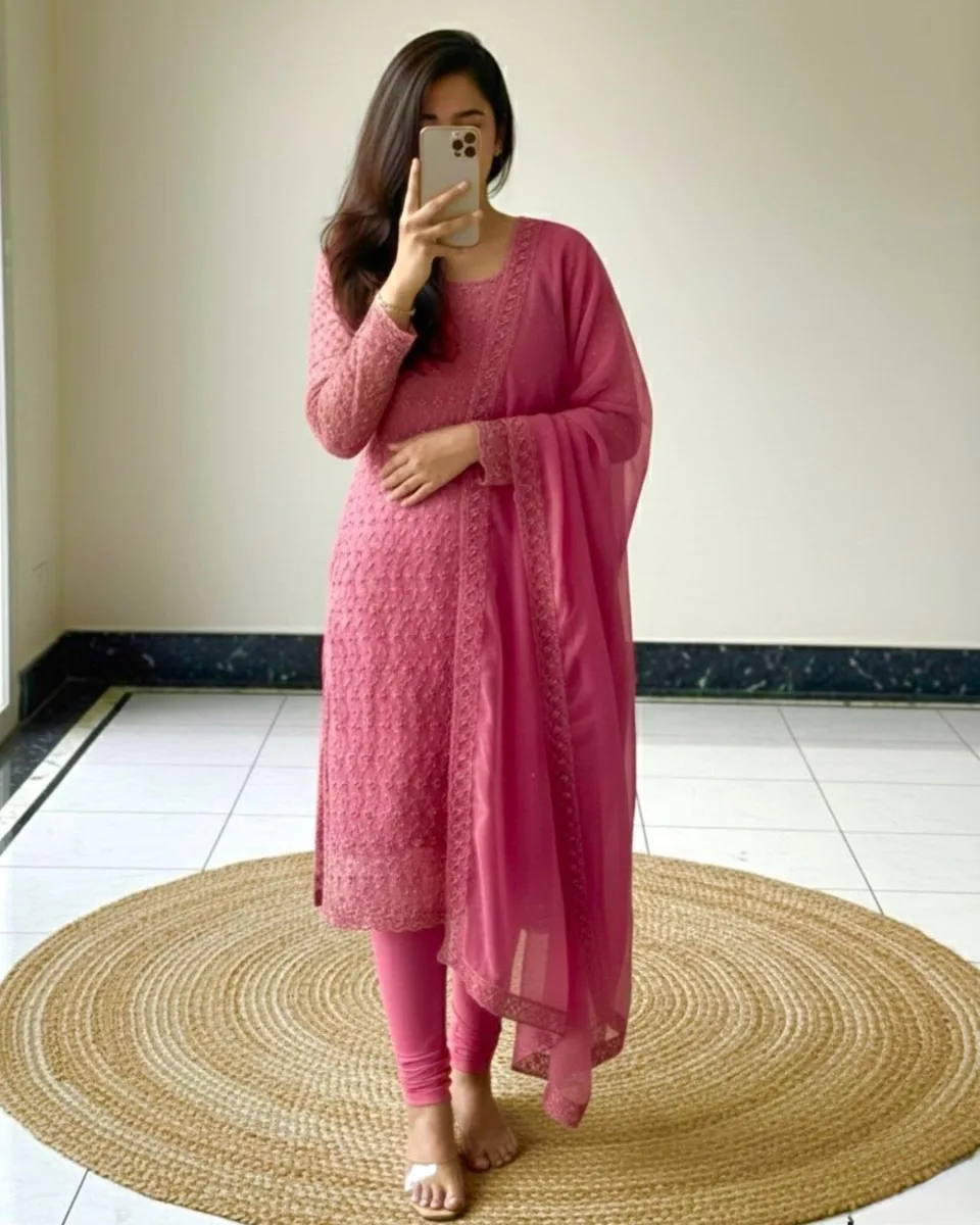Net Chikankari Kurti with Georgette Dupatta Set